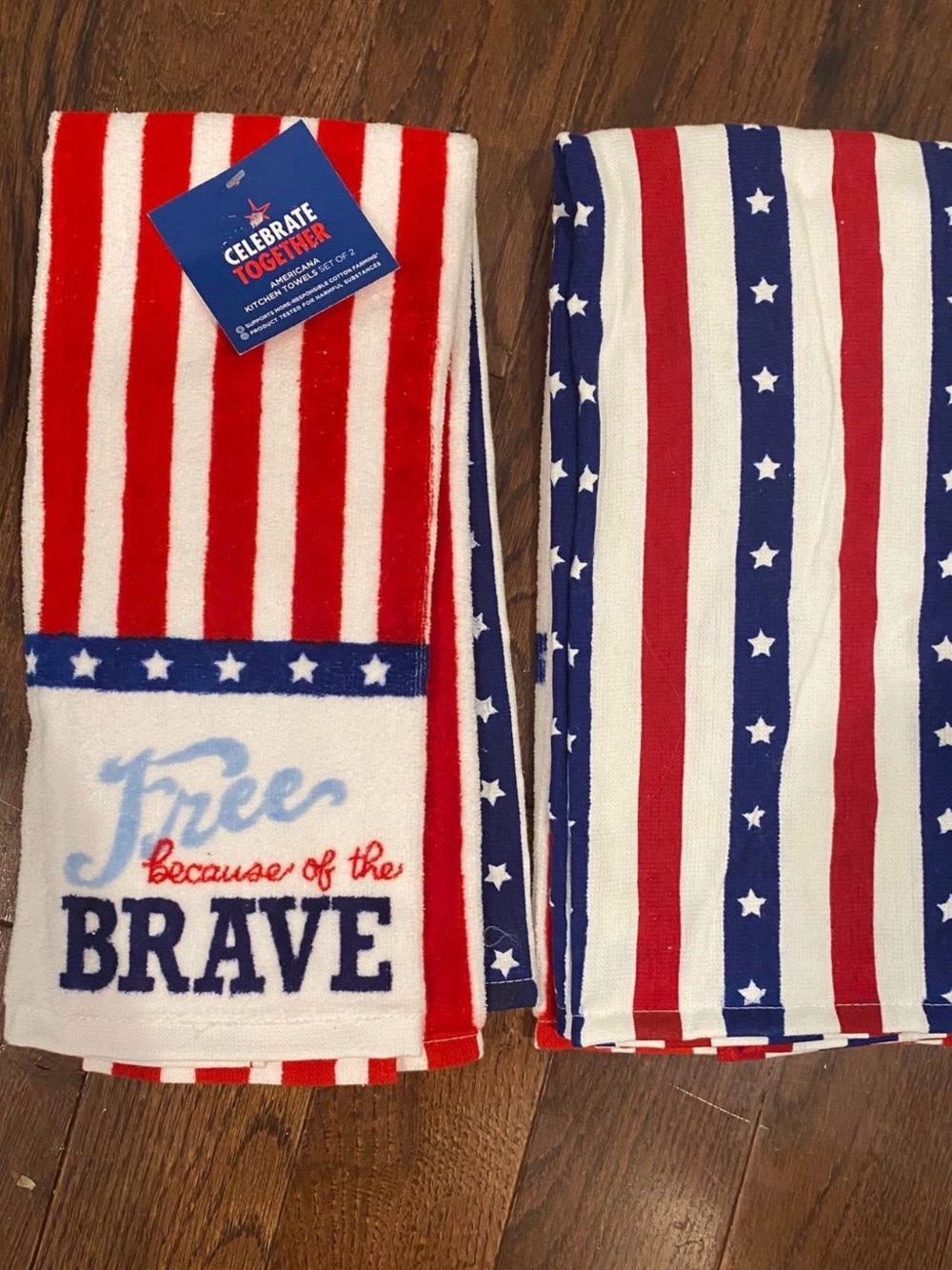 Set of 2 Patriotic Red, White & Blue “Free because of the BRAVE Kitchen Towels